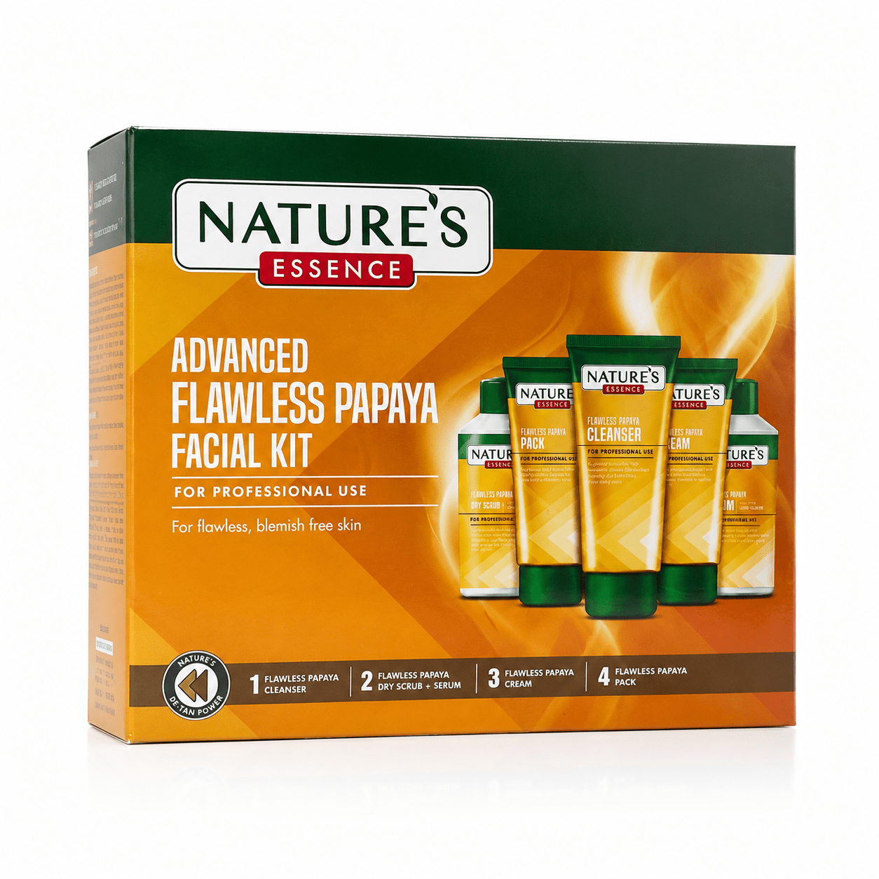 Nature's Essence Advanced Flawless Papaya Facial Kit - 4 Step Professional Glow Treatment