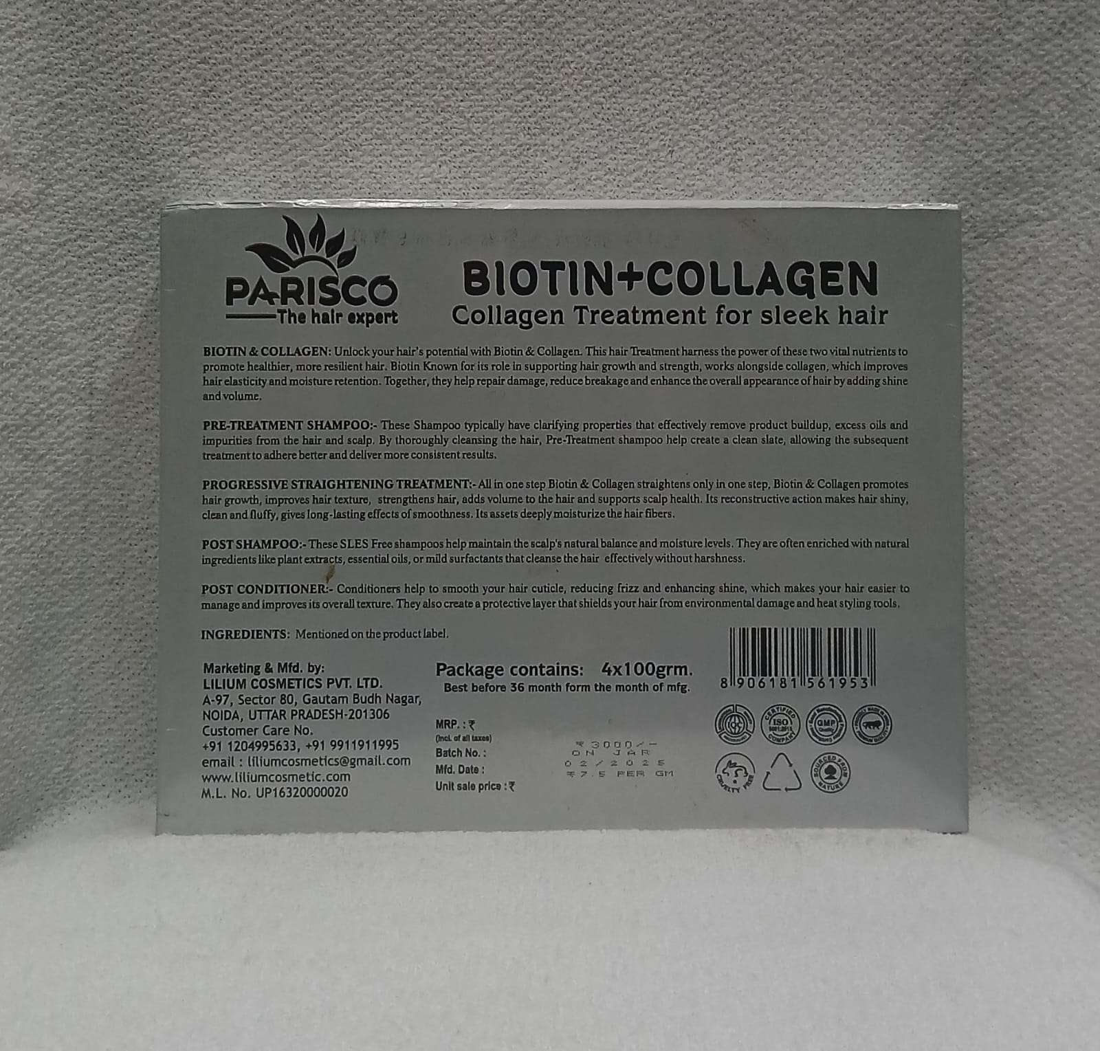PARISCO Biotin + Collagen Hair Treatment Kit 4x100g - Image 2